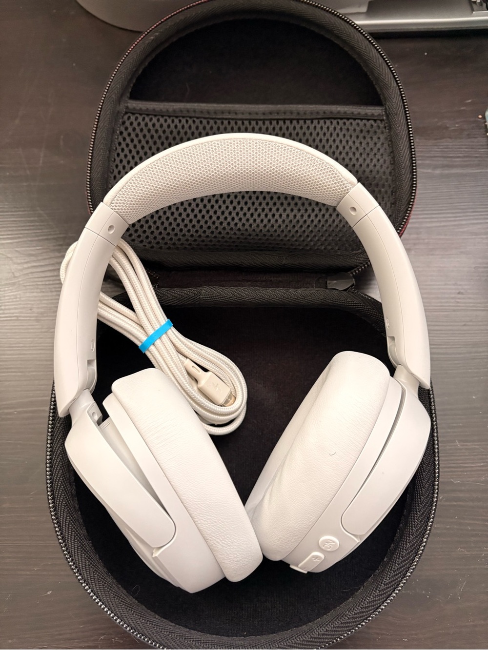 White JLAB ANC Over-Ear Wireless Headphones with Carrying Case